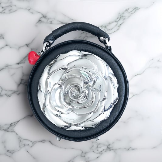 Black Sam bag - Natural chrome Camellia decor